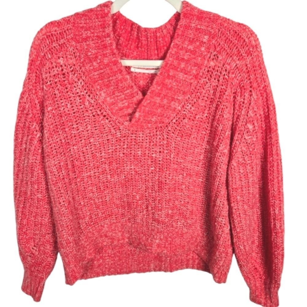 Anthropologie Women's Sweater Small S Horne Ribbed Knit Crop Wool Balloon Sleeve